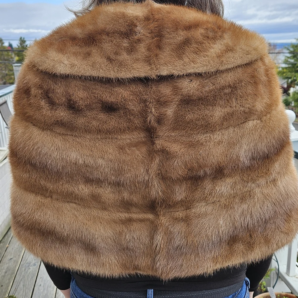 Vintage real mink shawl wrap with pockets S/M